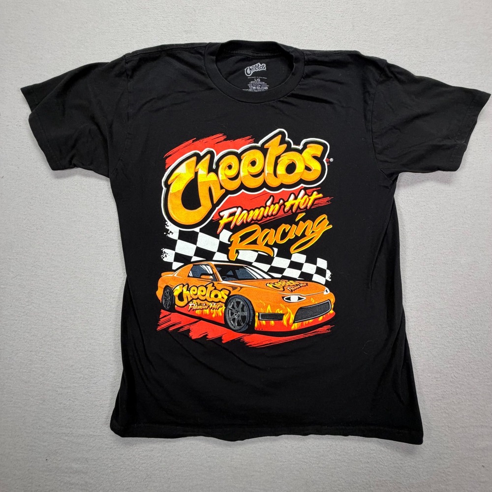 Cheetos T-Shirt Mens L Excellent Black Flamin Hot Racing‎ Graphic Tee Cotton